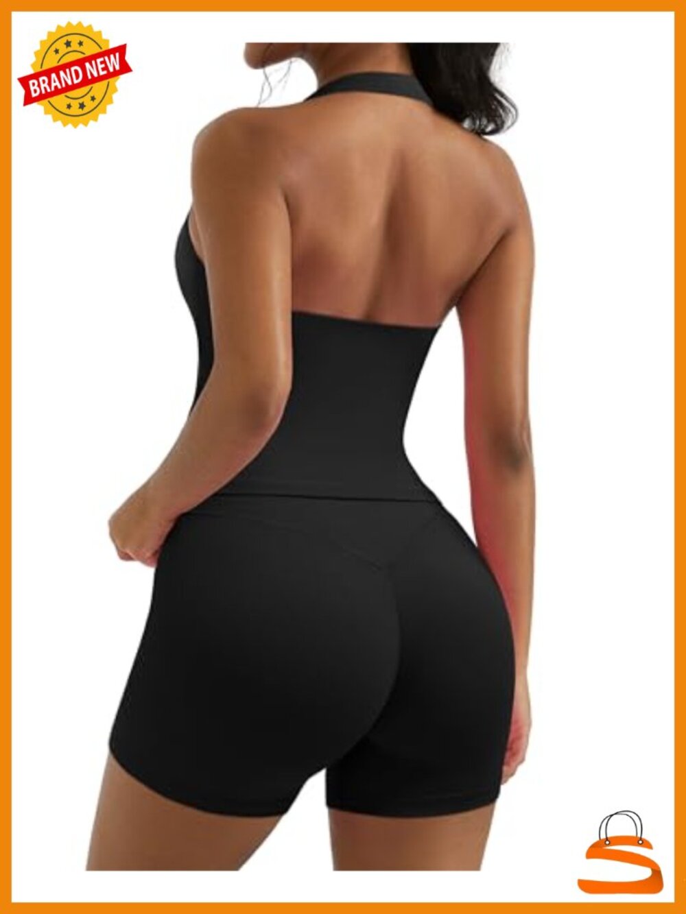 Nylon Spandex Workout Set Halter Sports Bra & Biker Shorts